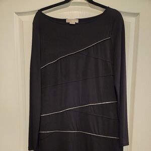 Michael Kors black top with silver zipper trim. Long Sleeve.